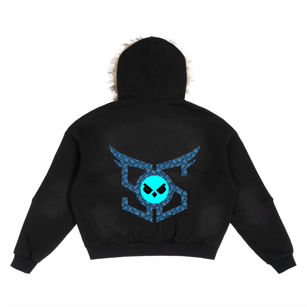 Sun Fade Boxy Detachable Fur Hoodie